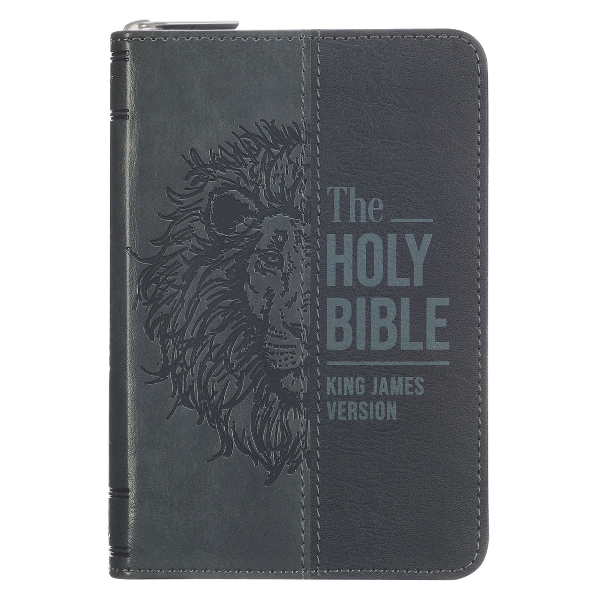 Gray Lion Faux Leather King James Version Pocket Bible with Zipper Closure