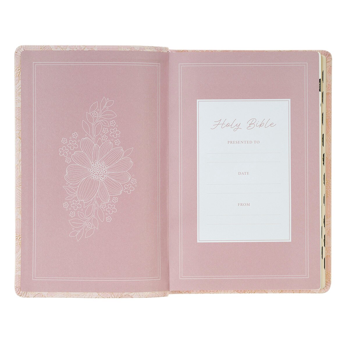 Pale Pink Floral Faux Leather King James Version Deluxe Gift Bible with Thumb Index