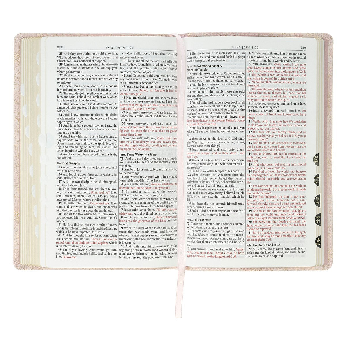 Pale Pink Floral Faux Leather King James Version Deluxe Gift Bible with Thumb Index