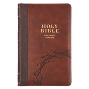 Crown of Thorns Two-tone Brown Faux Leather King James Version Deluxe Gift Bible with Thumb Index and Zipper Closure