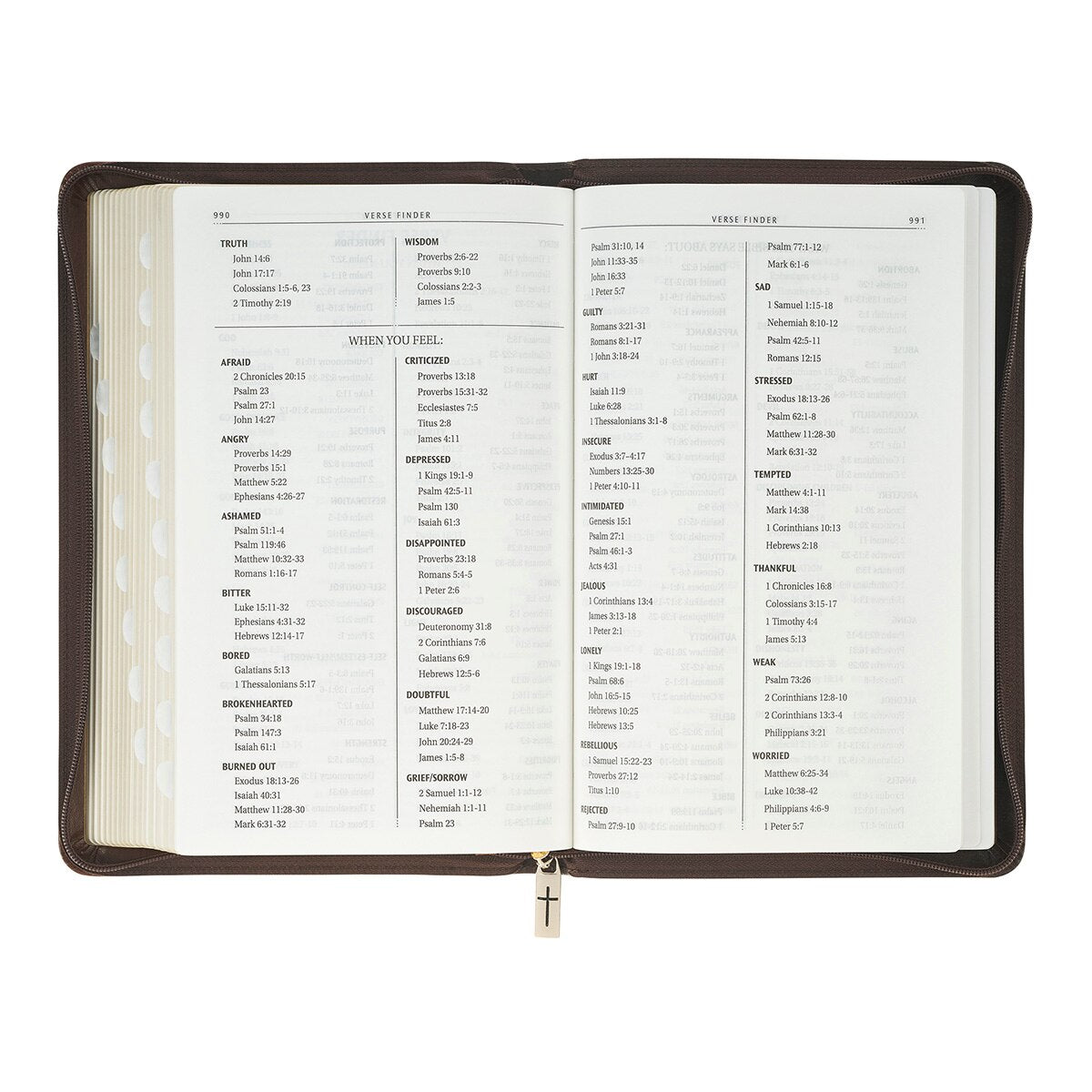 Crown of Thorns Two-tone Brown Faux Leather King James Version Deluxe Gift Bible with Thumb Index and Zipper Closure