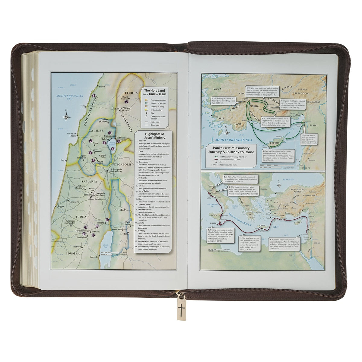 Crown of Thorns Two-tone Brown Faux Leather King James Version Deluxe Gift Bible with Thumb Index and Zipper Closure