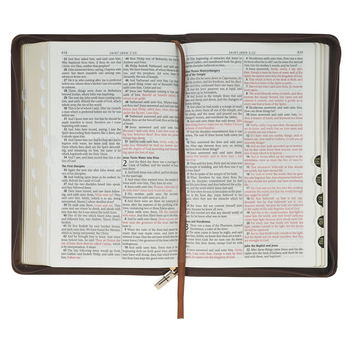 Crown of Thorns Two-tone Brown Faux Leather King James Version Deluxe Gift Bible with Thumb Index and Zipper Closure