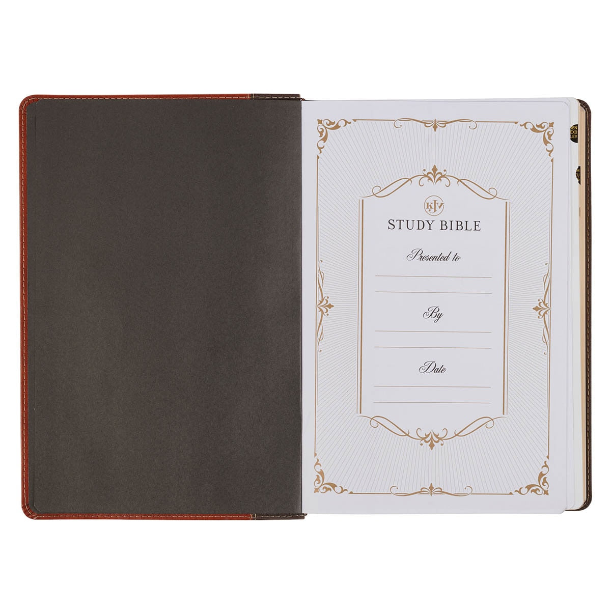 Dark Brown and Honey Brown Faux Leather Large Print King James Version Study Bible with Thumb Index