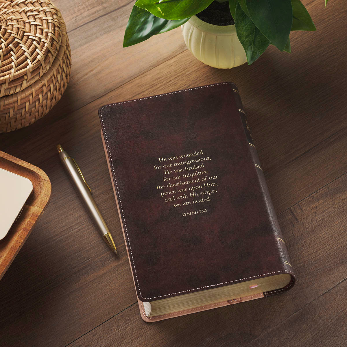 Espresso and Pink Faux Leather Standard-size King James Version Bible with Thumb Index