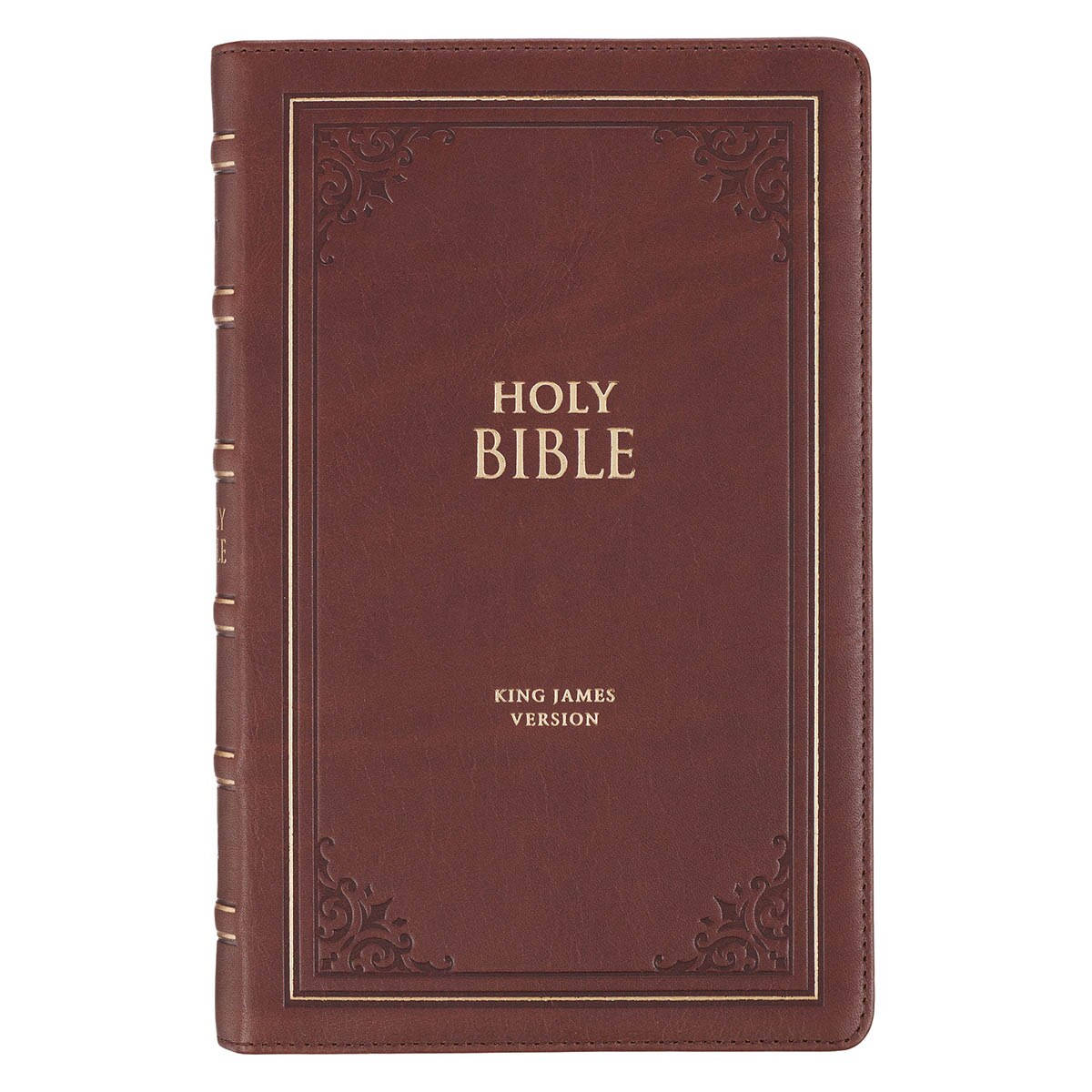 Triple Pane Frame Saddle Tan Full-grain Leather King James Version Deluxe Gift Bible with Thumb Index