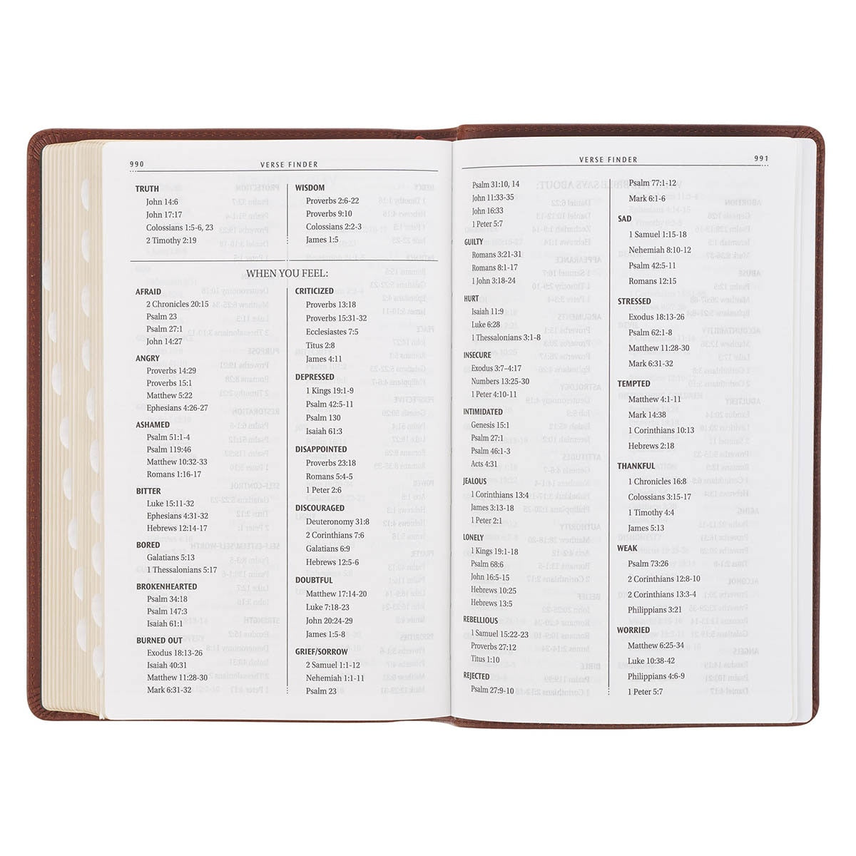 Triple Pane Frame Saddle Tan Full-grain Leather King James Version Deluxe Gift Bible with Thumb Index