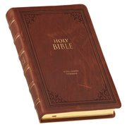 Triple Pane Frame Saddle Tan Full-grain Leather King James Version Deluxe Gift Bible with Thumb Index