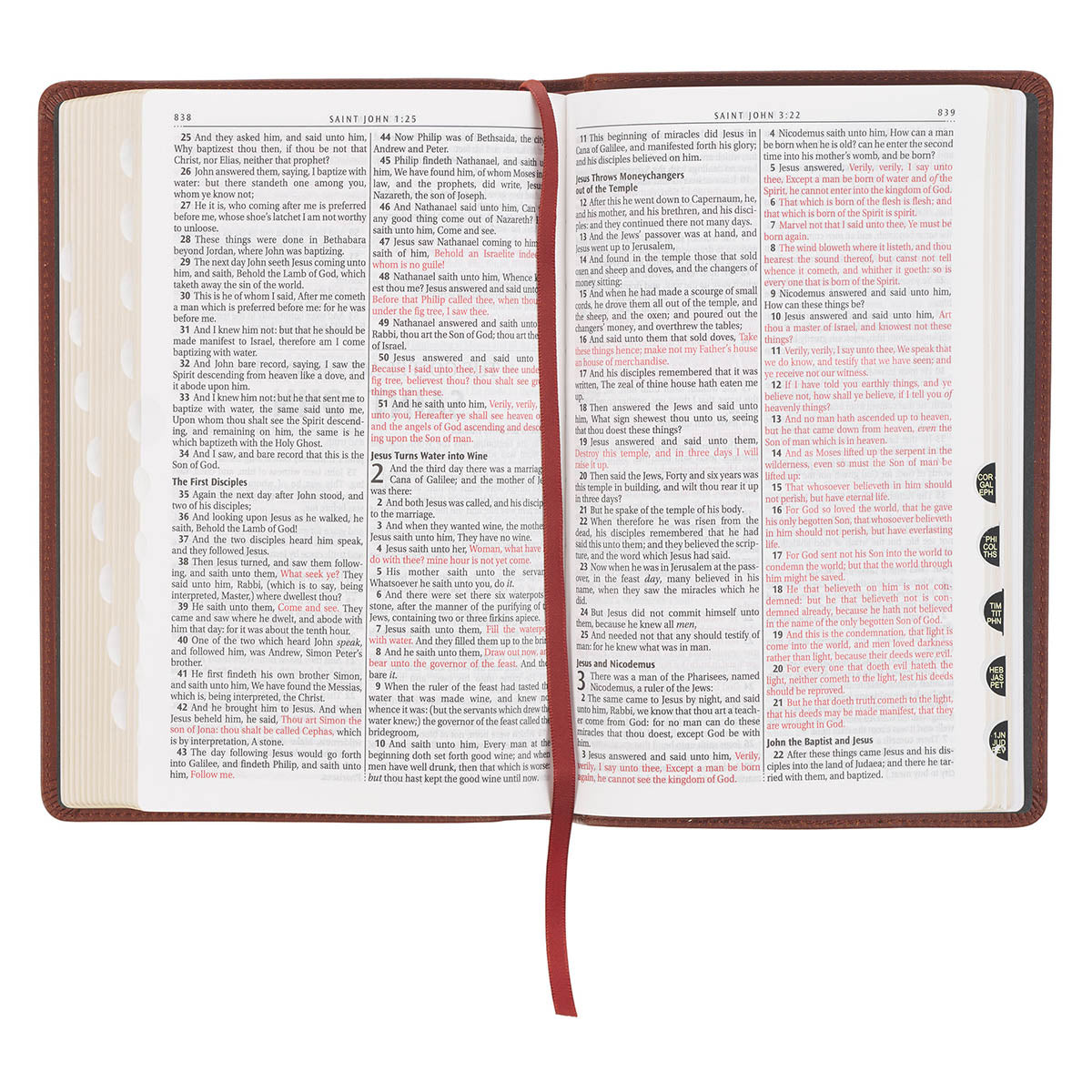 Triple Pane Frame Saddle Tan Full-grain Leather King James Version Deluxe Gift Bible with Thumb Index