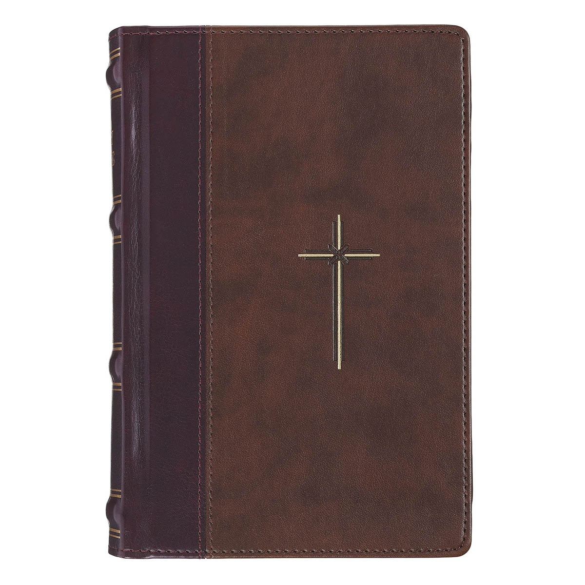 Spice-brown and Burgundy Faux Leather Personal-Size Giant Print Compact King James Version Bible