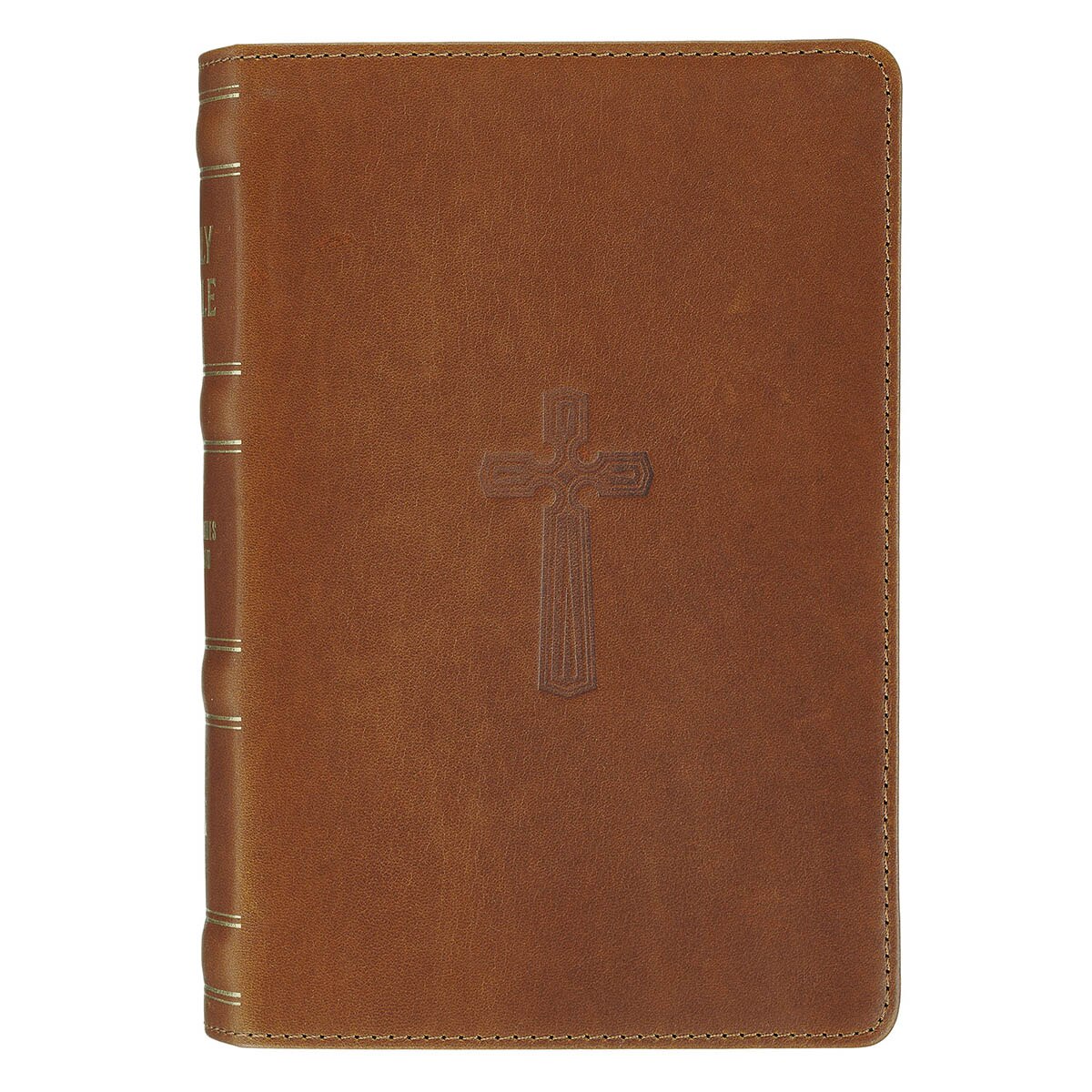 Camel Tan Genuine Leather Personal-Size Giant Print Compact King James Version Bible