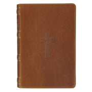 Camel Tan Genuine Leather Personal-Size Giant Print Compact King James Version Bible