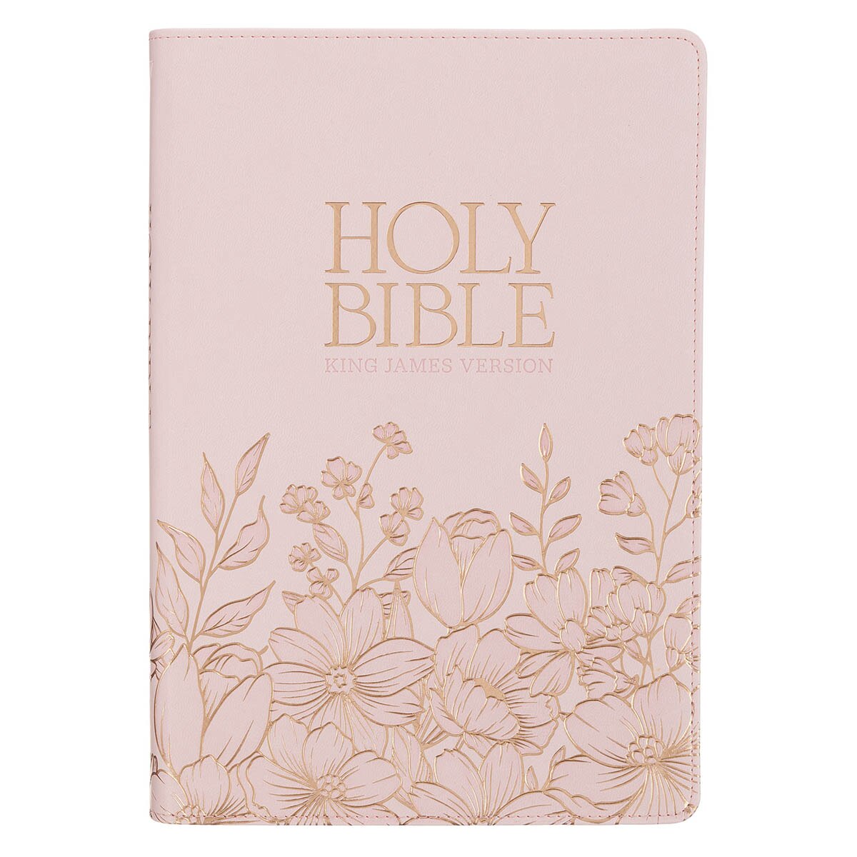 Whisper Pink Floral Faux Leather Large Print Thinline King James with Thumb Index