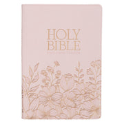 Whisper Pink Floral Faux Leather Large Print Thinline King James with Thumb Index