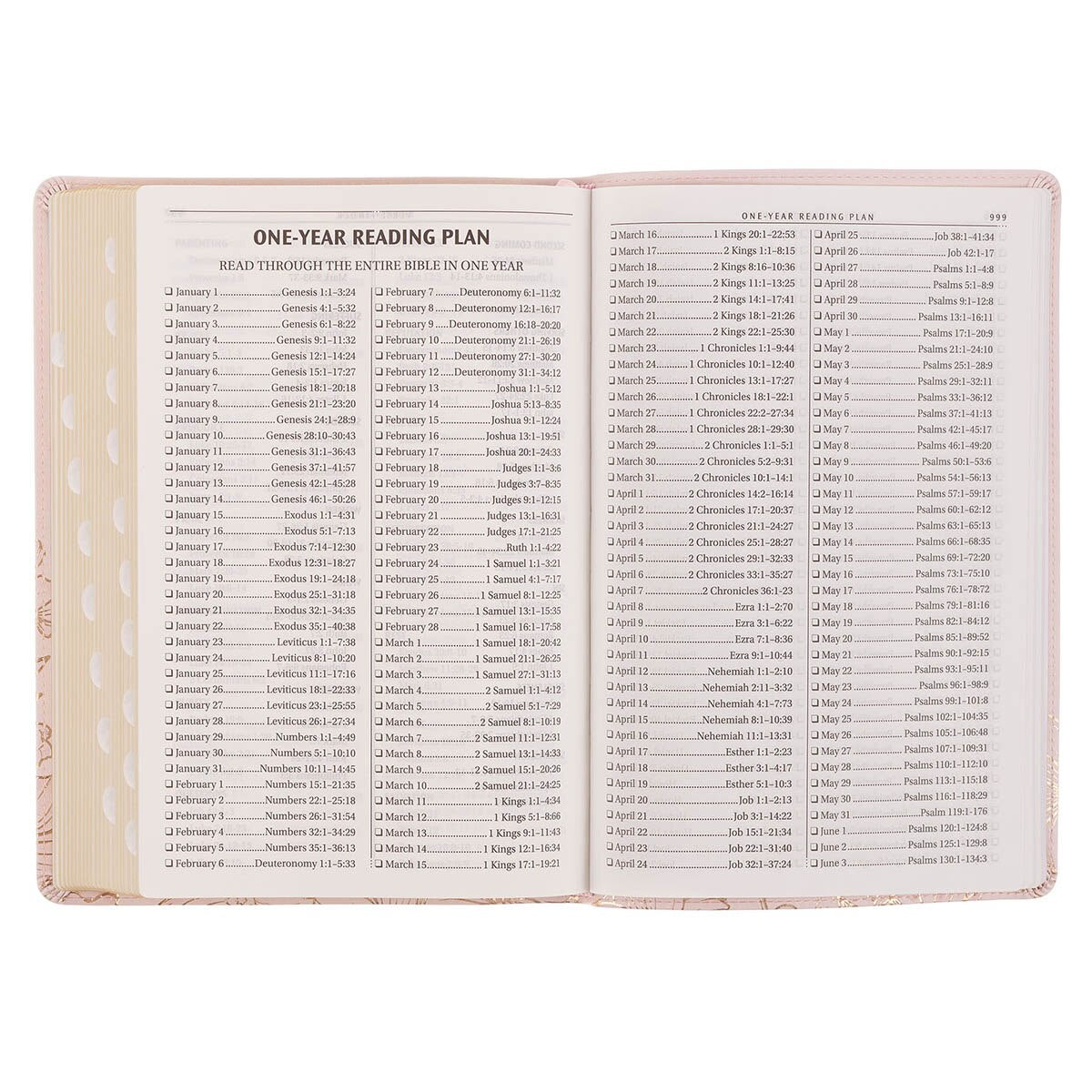 Whisper Pink Floral Faux Leather Large Print Thinline King James with Thumb Index