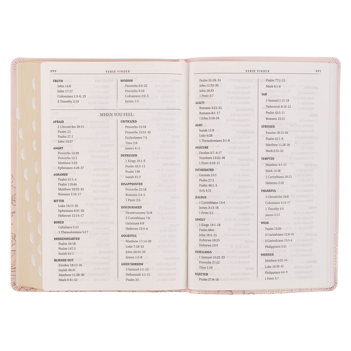 Whisper Pink Floral Faux Leather Large Print Thinline King James with Thumb Index