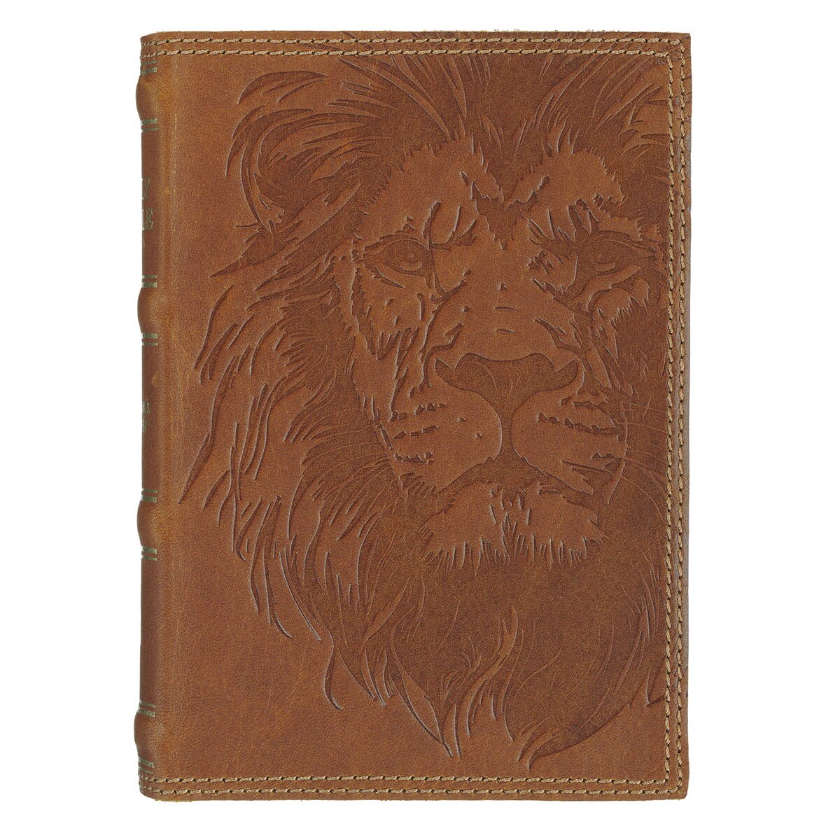 Lion Camel Tan Genuine Leather Compact King James Version Bible