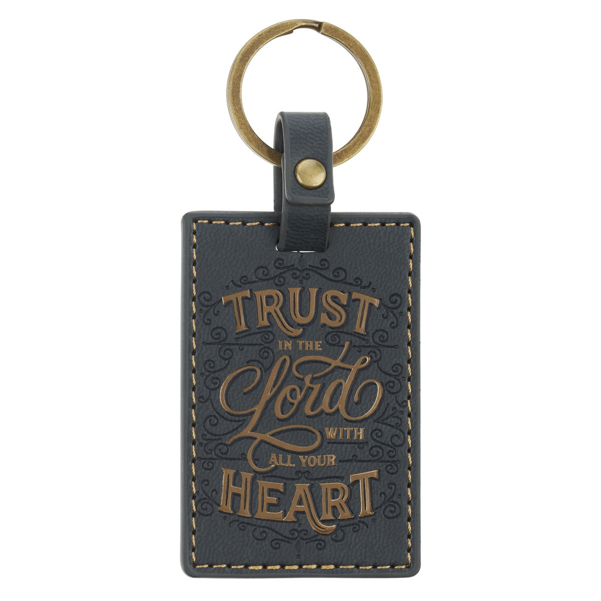 Trust in the Lord Charcoal Gray Faux Leather Keychain - Proverbs 3:5