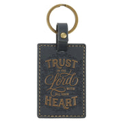 Trust in the Lord Charcoal Gray Faux Leather Keychain - Proverbs 3:5