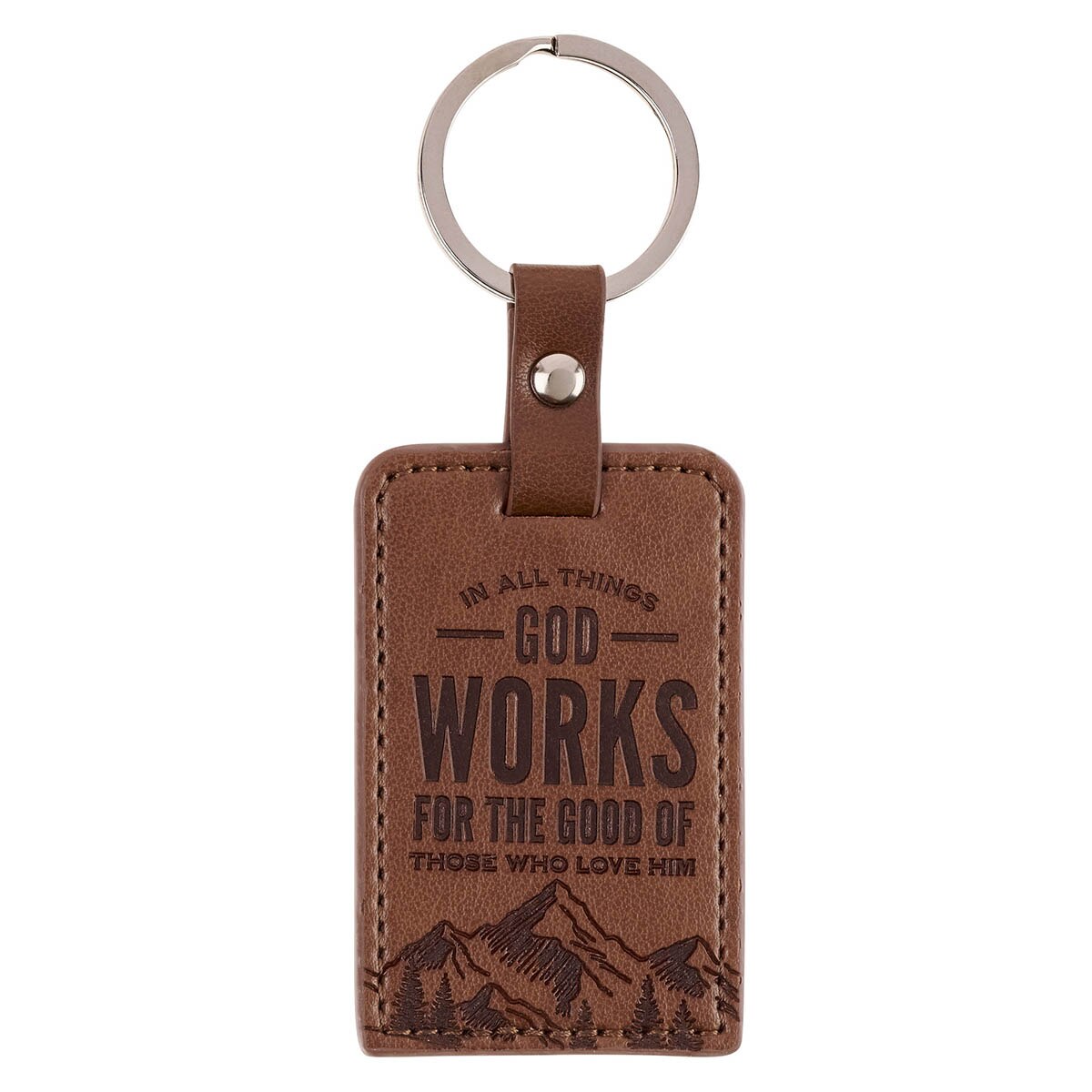 God Works for the Good Brown Faux Leather Keychain - Romans 8:28