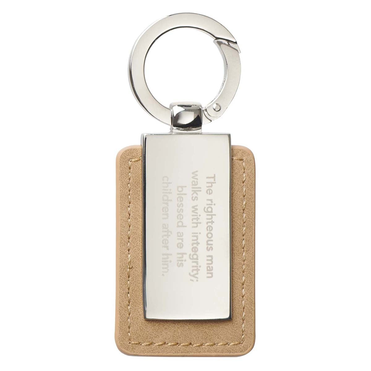 Righteous Man Silver and Tan Key Ring in Gift Tin - Proverbs 20:7