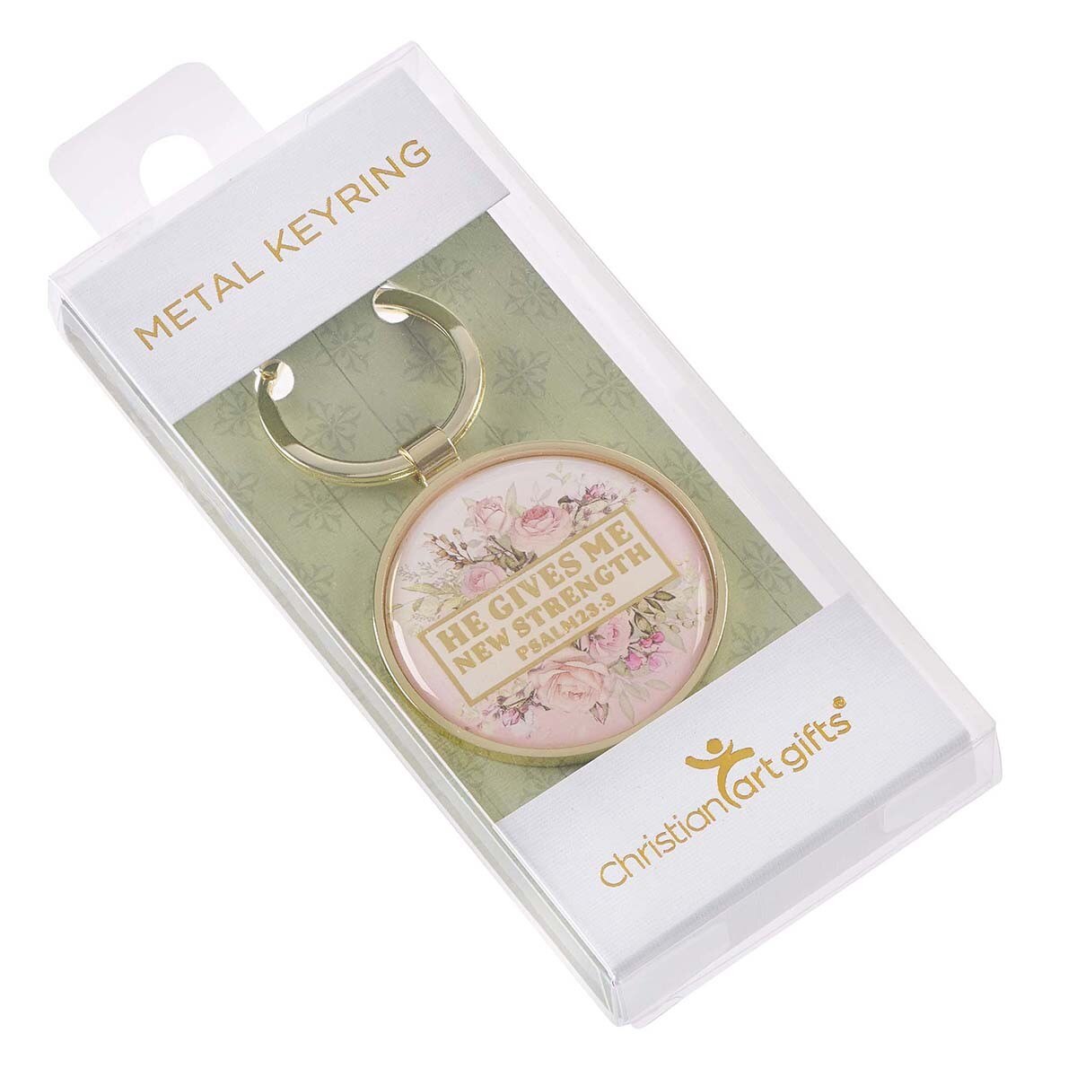 New Strength Metal Key Ring - Psalm 23:3