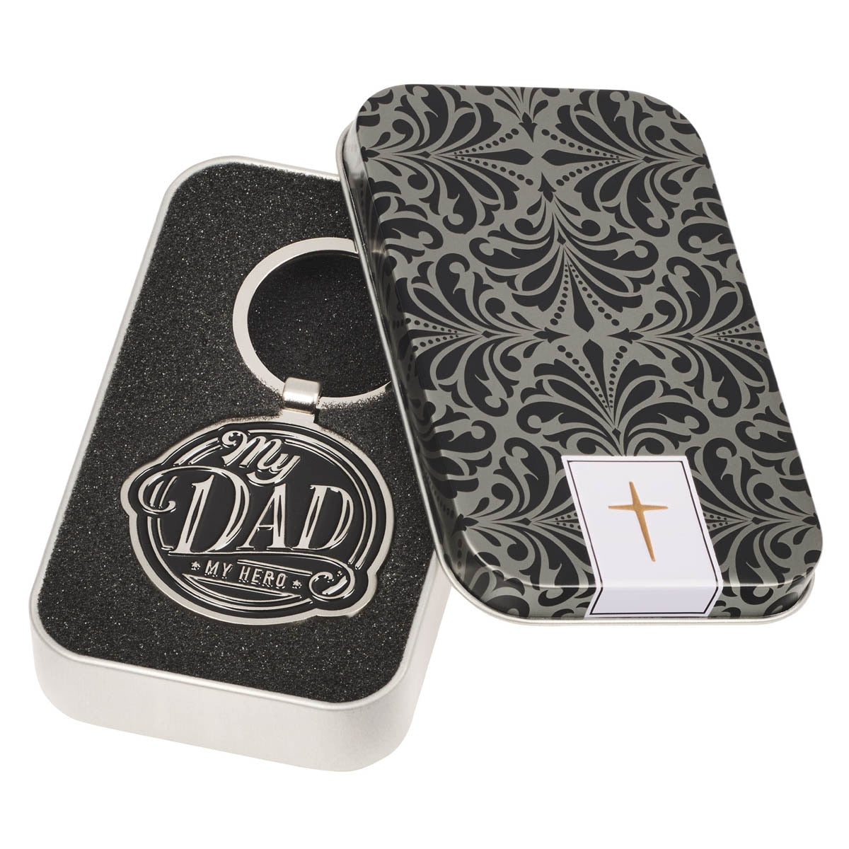 My Dad My Hero Black Metal Key Ring in Gift Tin