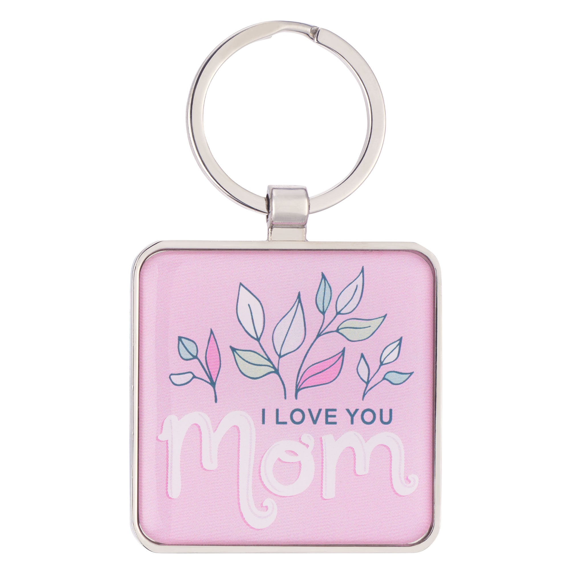 I Love You Mom Pink Epoxy-coated Metal Keychain -  1 Corinthians 13:4