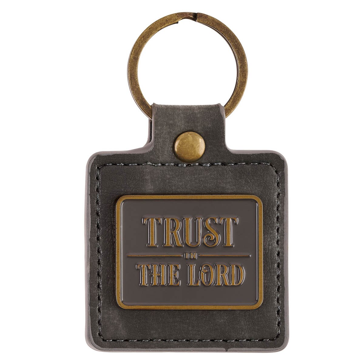 Trust in the Lord Gray Faux Leather Keychain - Psalm 37:3