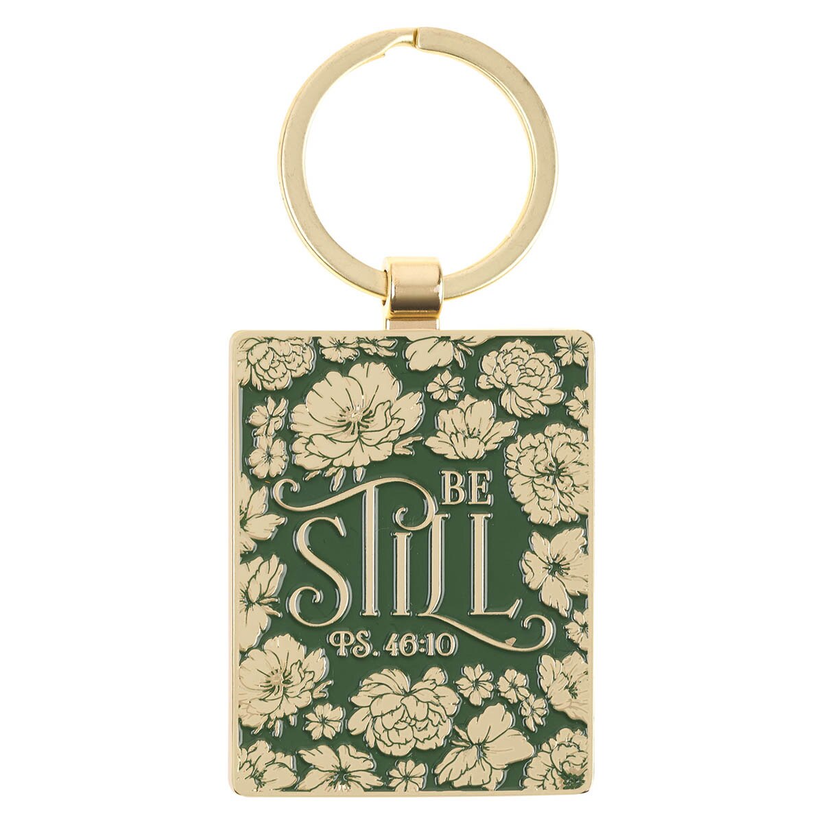 Be Still Teal Epoxy-filled Metal Keychain - Psalm 46:10