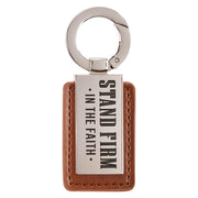 Stand Firm in the Faith Honey-brown Faux Leather and Silver Metal Keychain - 1 Corinthians 16:13