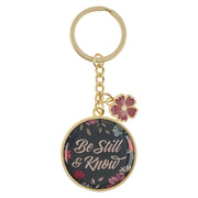 Be Still Teal Botanical Metal Keychain with Link Chain Medallion - Psalm 46:10