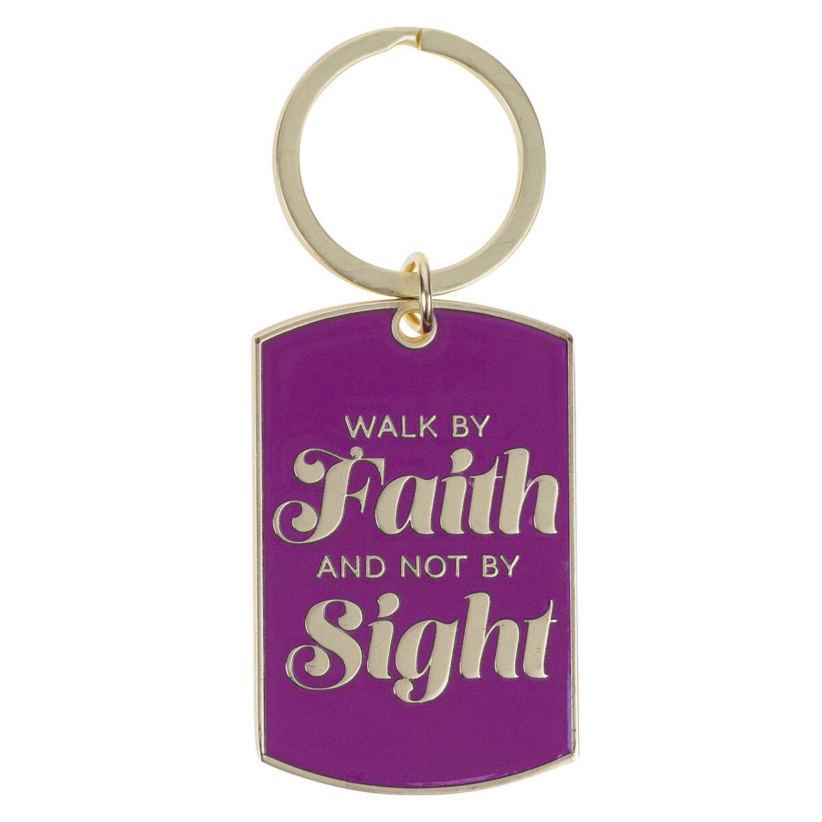 Walk by Faith Purple Epoxy-filled Metal Keychain - 2 Corinthians 5:7