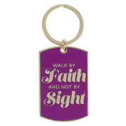 Walk by Faith Purple Epoxy-filled Metal Keychain - 2 Corinthians 5:7