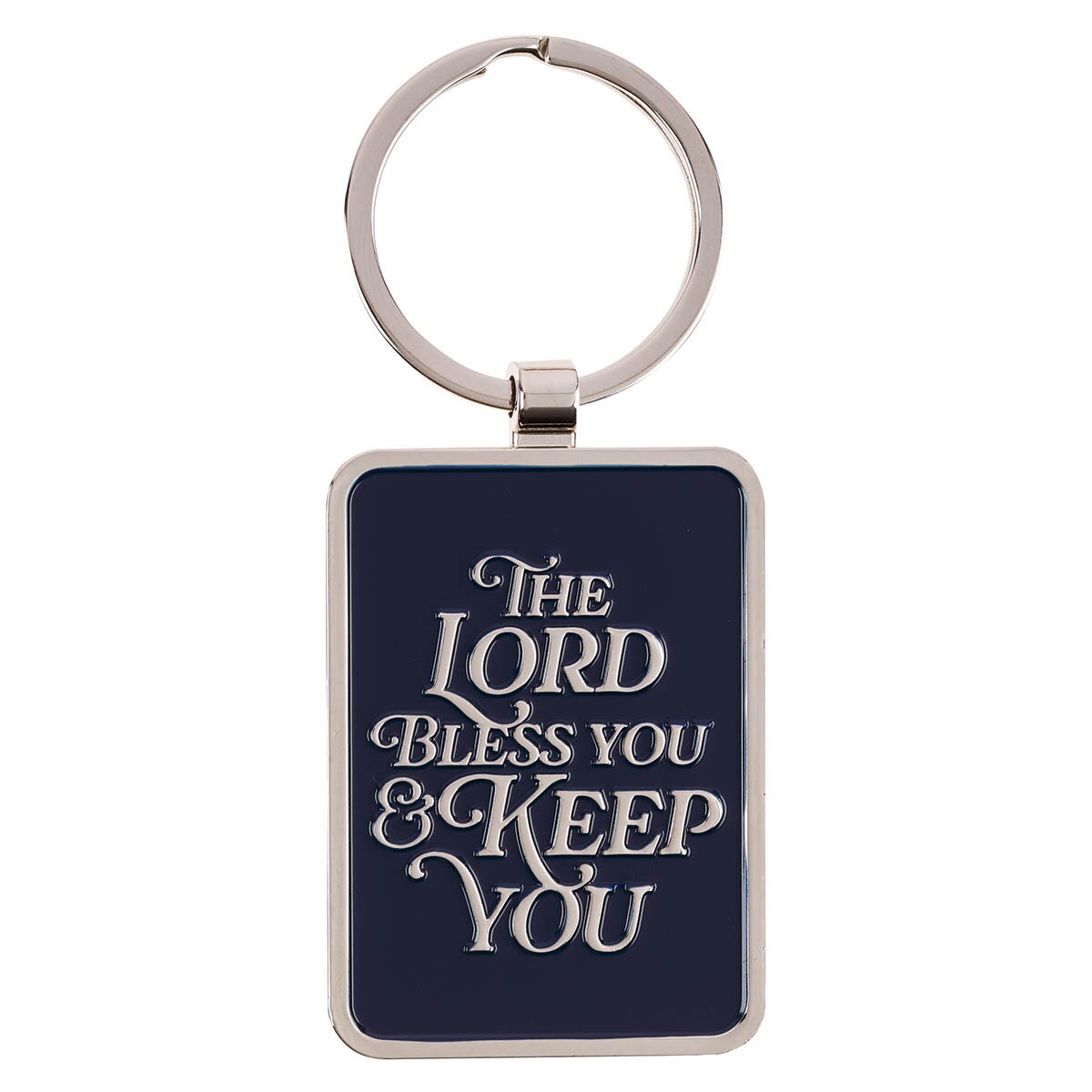 The Lord Bless You Midnight Blue Epoxy-filled Silver Metal Keychain - Numbers 6:24