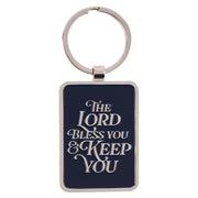 The Lord Bless You Midnight Blue Epoxy-filled Silver Metal Keychain - Numbers 6:24