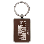 Be Strong and Courageous Brown Epoxy-filled Silver Metal Keychain - Joshua 1:9