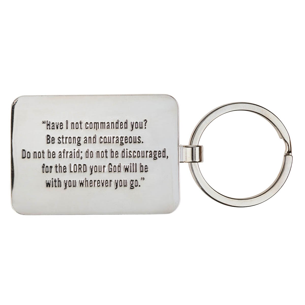 Be Strong and Courageous Brown Epoxy-filled Silver Metal Keychain - Joshua 1:9