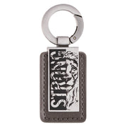 Strong Lion Gray Faux Leather and Silver Metal Keychain - Joshua 1:9
