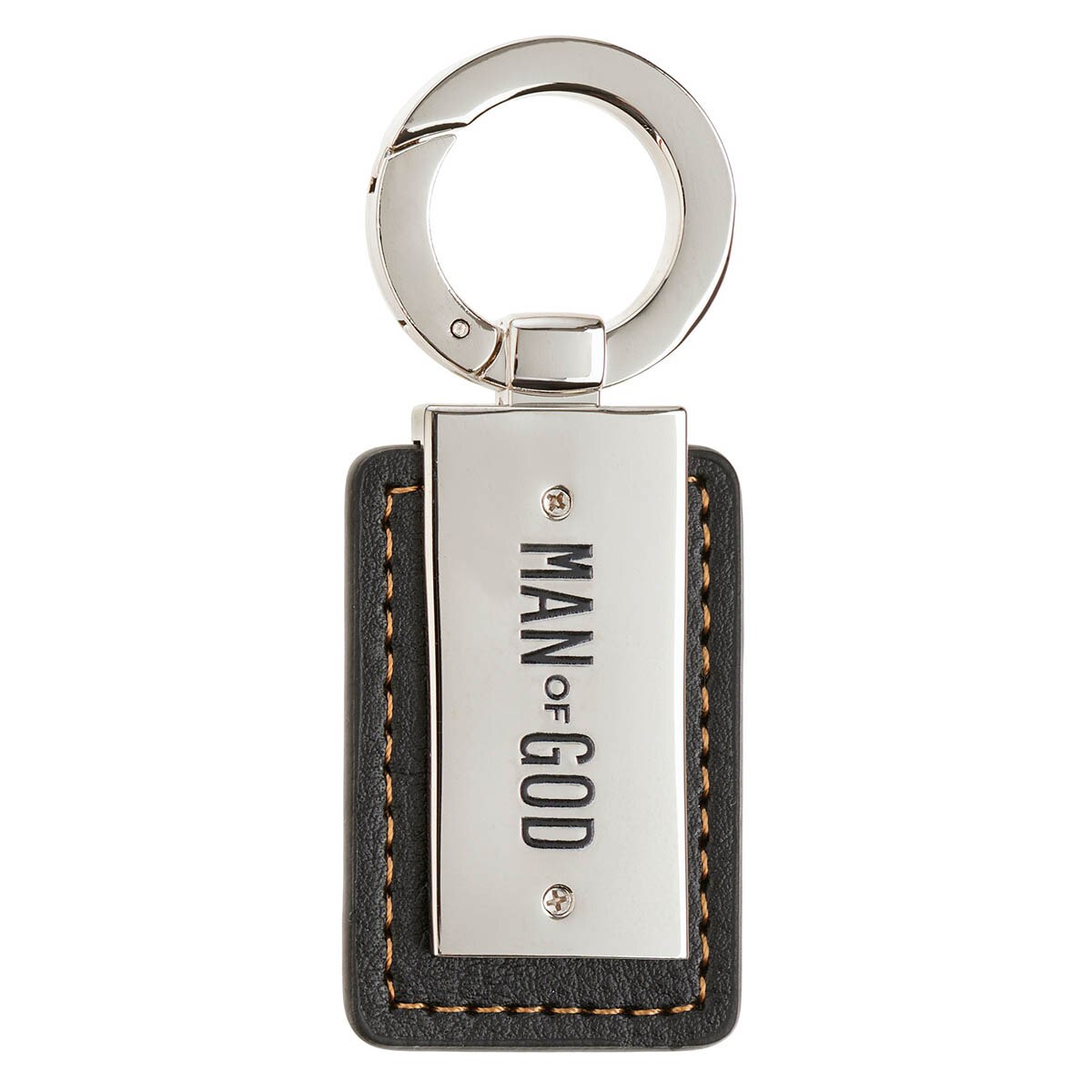 Man of God Black Faux Leather and Silver Metal Cross Keychain