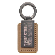 Be Strong Tan Faux Leather and Gunmetal Gray Keychain - Ephesians 6:10