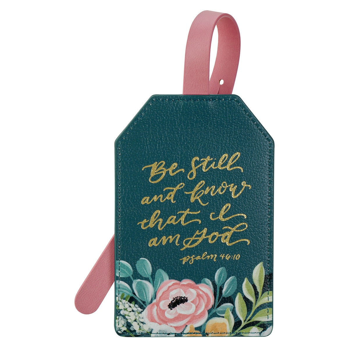 Be Still and Know Dark Teal Floral Faux Leather Luggage Tag - Psalm 46:10