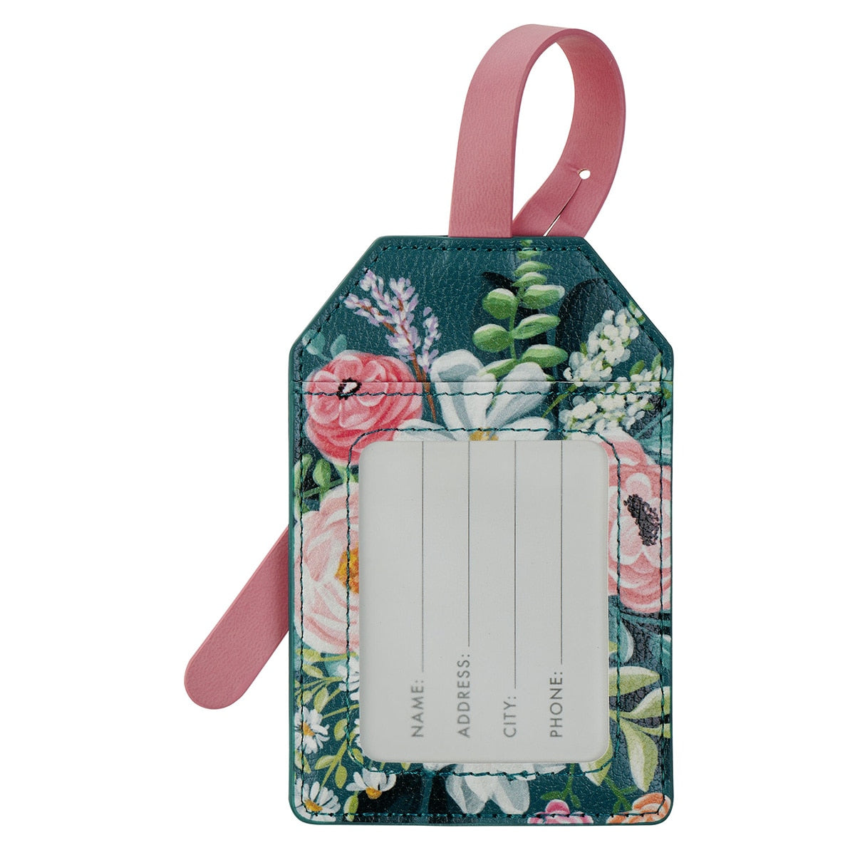 Be Still and Know Dark Teal Floral Faux Leather Luggage Tag - Psalm 46:10