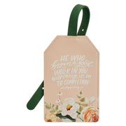 He Who Began a Good Work Pink Floral Faux Leather Luggage Tag - Philippians 1:6