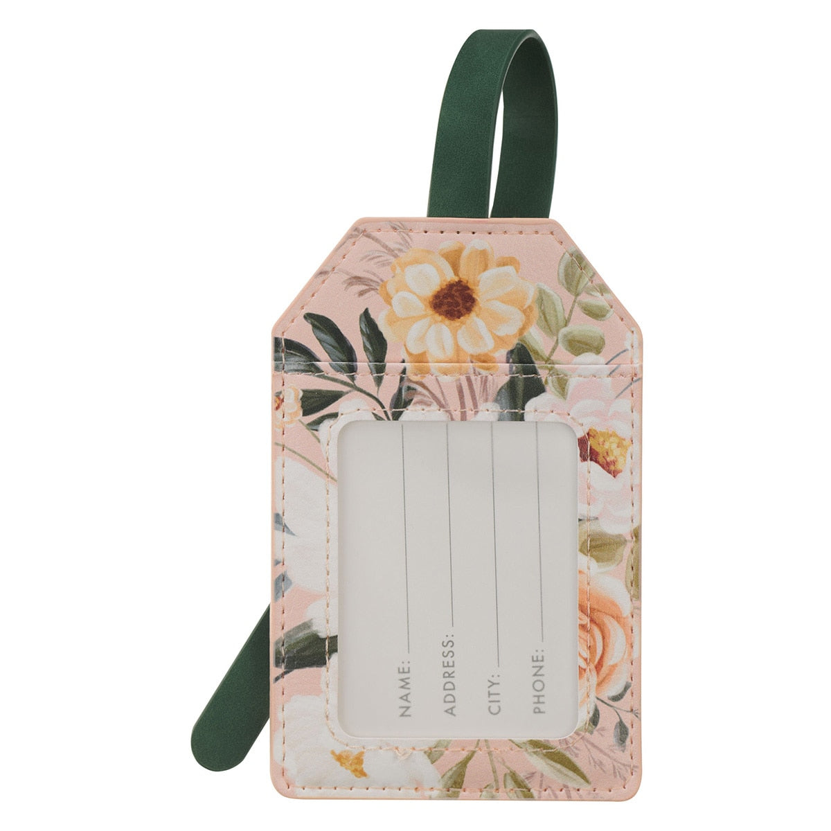 He Who Began a Good Work Pink Floral Faux Leather Luggage Tag - Philippians 1:6