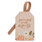 The Strength and Dignity Blush Pink Floral Faux Leather Luggage Tag - Proverbs 31:25