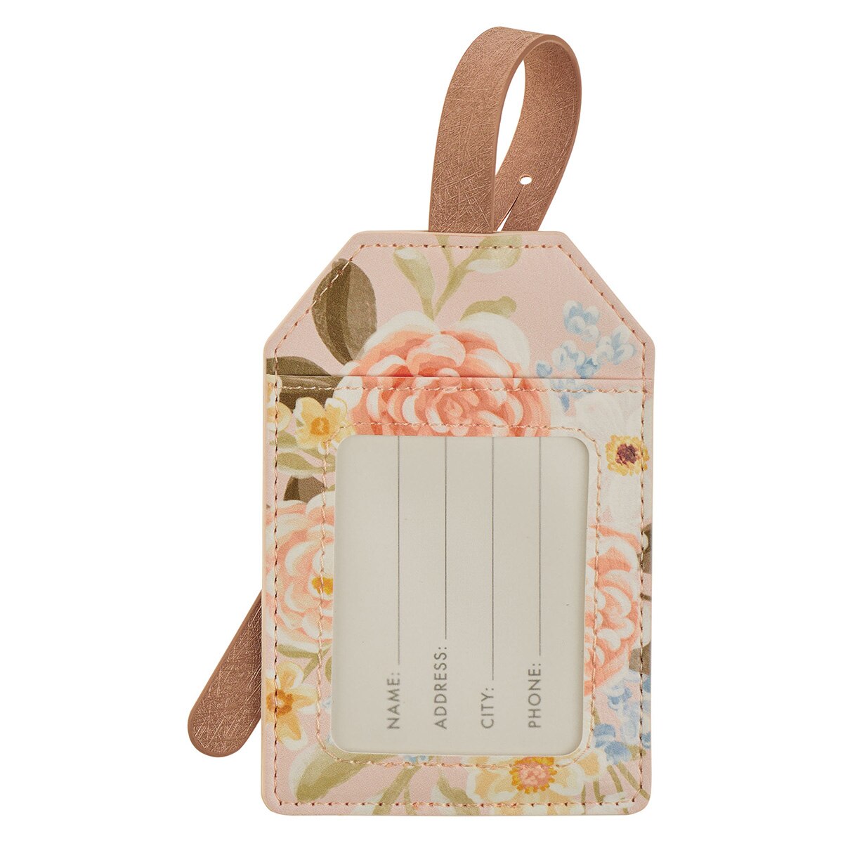 The Strength and Dignity Blush Pink Floral Faux Leather Luggage Tag - Proverbs 31:25