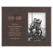 Man of God Brown Faux Leather Photo Frame - 1 Timothy 6:11
