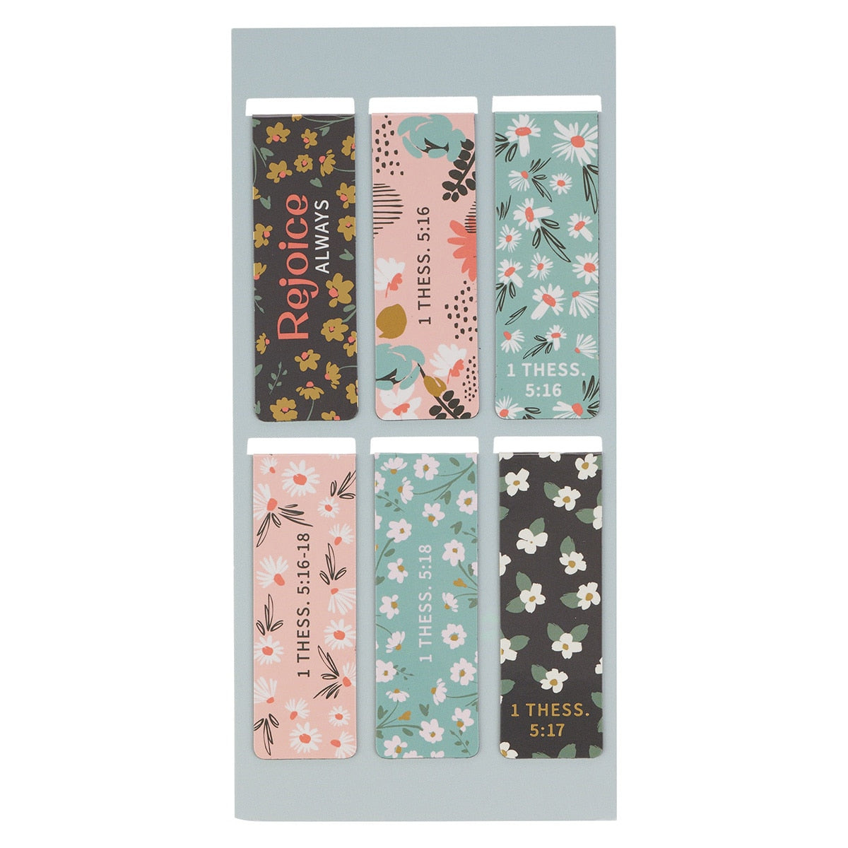 Joy Mint Floral Magnetic Bookmark Set - 1 Thessalonians 5:16-18