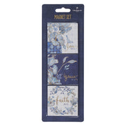 Love, Grace, Faith Blue Floral Tile Magnet Set